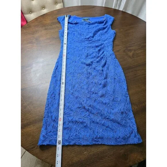 LAUREN RALPH LAUREN Womens Sheath Knee Length Dress Size 10 Navy Blue Lace - Picture 4 of 16